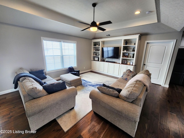 202 Elizabeth Way, Bardstown, KY 40004 - living area with a tray ceiling, baseboards, wood finished floors, recessed lighting, and a textured ceiling