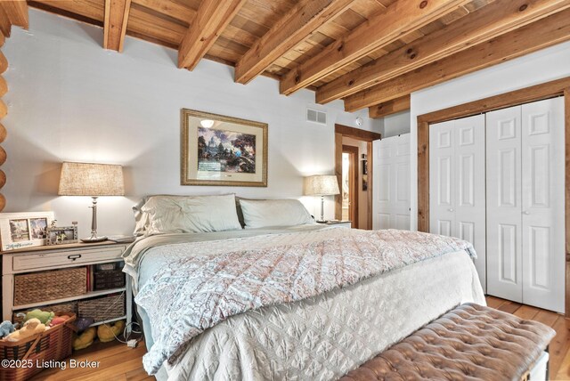 3804 Grassy Creek Dr, Lexington, KY 40503 - bedroom featuring wood finished floors, wood ceiling with exposed beams, and a closet