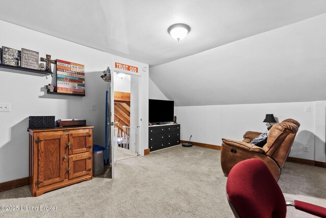 3804 Grassy Creek Dr, Lexington, KY 40503 - sitting room featuring lofted ceiling, light colored carpet, and baseboards