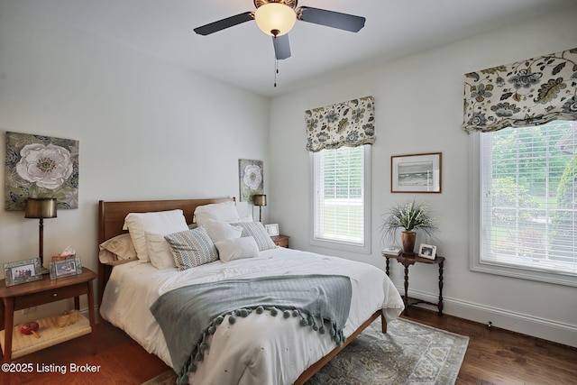 5201 Spring Mist Ct, Prospect, KY 40059 - bedroom featuring multiple windows, wood finished floors, baseboards, and ceiling fan