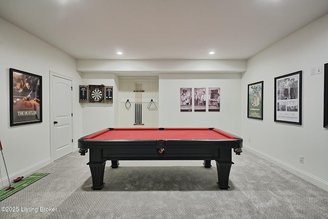 5201 Spring Mist Ct, Prospect, KY 40059 - playroom with carpet floors, billiards table, baseboards, and recessed lighting