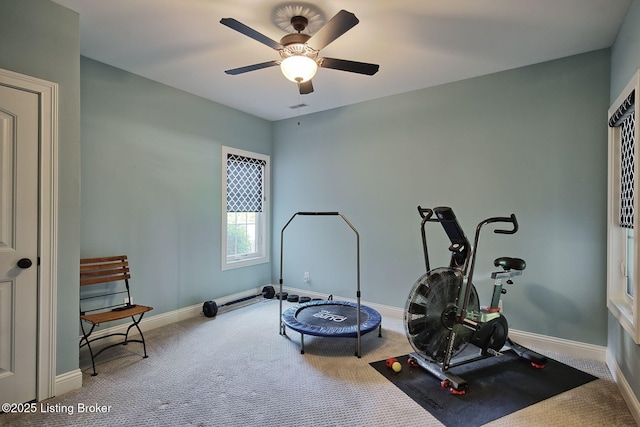 5201 Spring Mist Ct, Prospect, KY 40059 - exercise area with carpet floors, baseboards, and a ceiling fan
