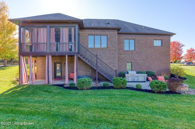 5201 Spring Mist Ct, Prospect, KY 40059 - rear view of house with a patio, a sunroom, area for grilling, and a yard