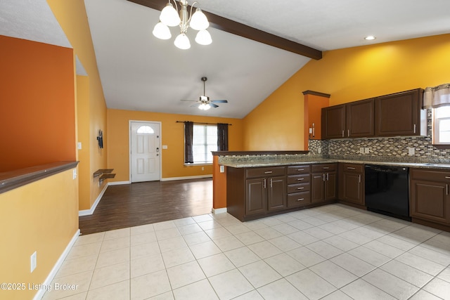 6821 James Madison Way, Louisville, KY 40272 - kitchen featuring black dishwasher, tasteful backsplash, and dark brown cabinetry