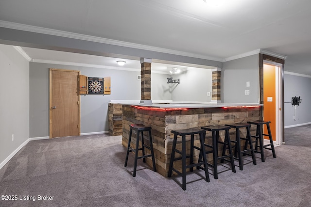 6821 James Madison Way, Louisville, KY 40272 - indoor bar featuring carpet flooring, crown molding, and baseboards