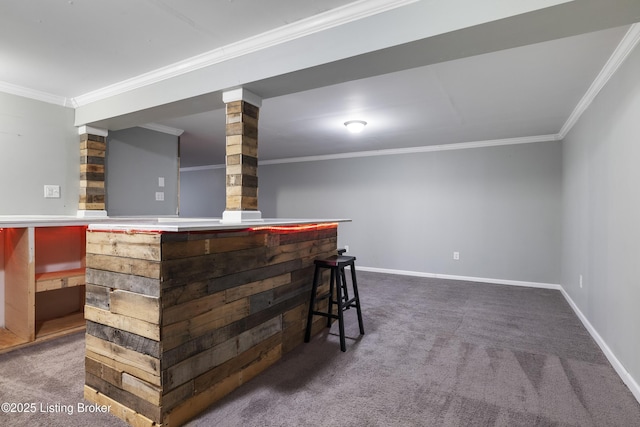 6821 James Madison Way, Louisville, KY 40272 - indoor dry bar with carpet floors, ornamental molding, and baseboards