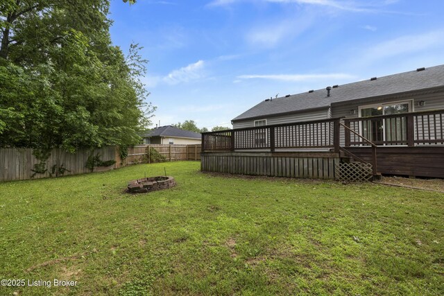 6821 James Madison Way, Louisville, KY 40272 - view of yard featuring an outdoor fire pit and a deck