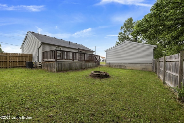 6821 James Madison Way, Louisville, KY 40272 - view of yard featuring a deck, a fire pit, and cooling unit