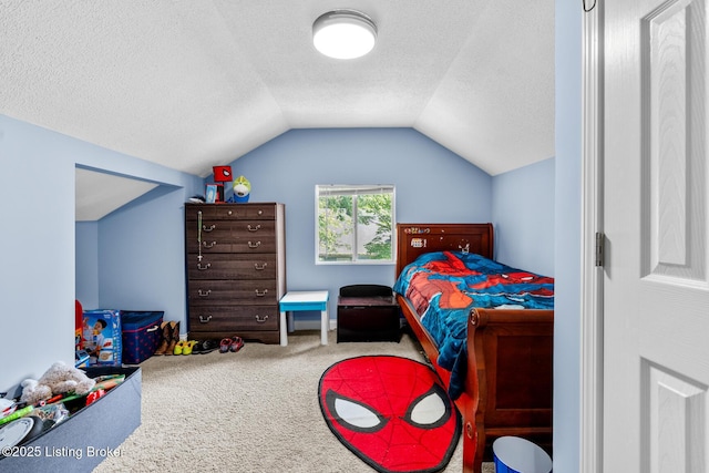 3106 Ramser Ave, Louisville, KY 40216 - bedroom with carpet, lofted ceiling, and a textured ceiling