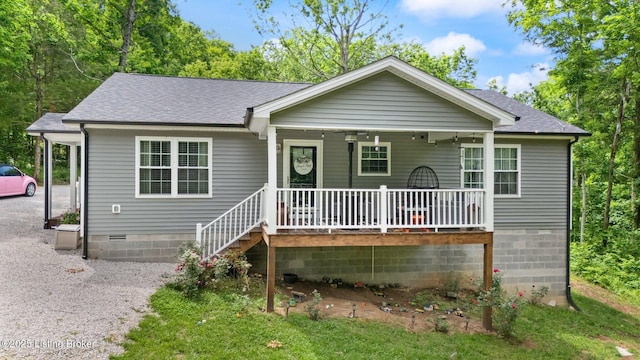 987 Wheelers Mill Rd, Munfordville, KY 42765 - view of front of property with roof with shingles, a porch, and crawl space