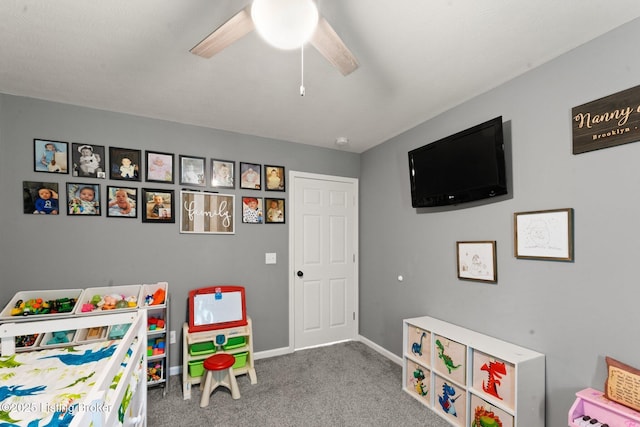 987 Wheelers Mill Rd, Munfordville, KY 42765 - game room with carpet flooring, ceiling fan, and baseboards