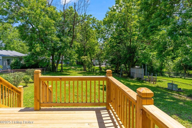 10518 Fairview Ave, Louisville, KY 40299 - wooden terrace with view of wooded area