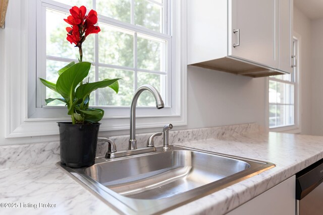 10518 Fairview Ave, Louisville, KY 40299 - kitchen with a sink, white cabinetry, light countertops, and stainless steel dishwasher