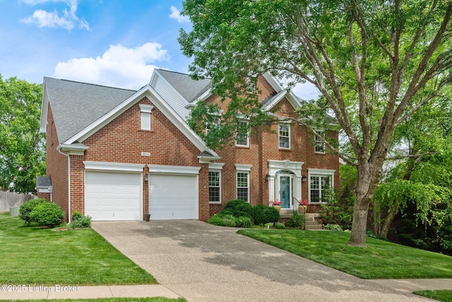 3613 Wynbrooke Cir, Louisville, KY 40241 - view of front of home with a garage, concrete driveway, brick siding, a front lawn, and a shingled roof