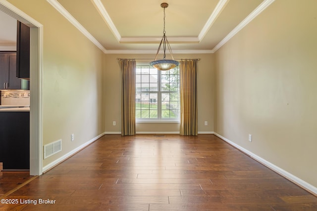 3613 Wynbrooke Cir, Louisville, KY 40241 - unfurnished room with a raised ceiling, dark wood-style flooring, crown molding, and baseboards