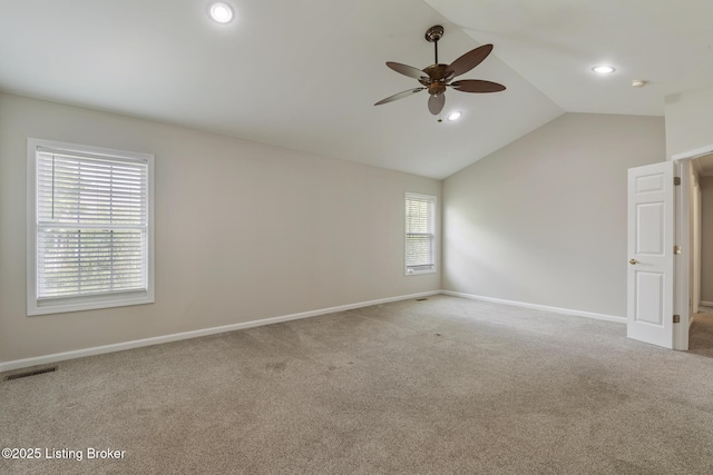 3613 Wynbrooke Cir, Louisville, KY 40241 - carpeted spare room with ceiling fan, lofted ceiling, baseboards, and recessed lighting