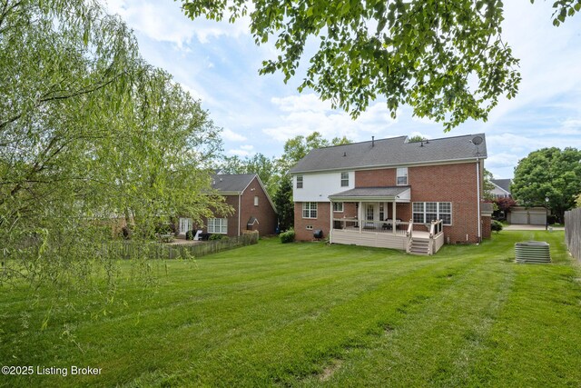 3613 Wynbrooke Cir, Louisville, KY 40241 - back of house with brick siding, a wooden deck, and central AC unit