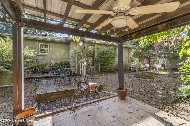 140 Ample Way, Shepherdsville, KY 40229 - view of patio / terrace featuring a wooden deck, a ceiling fan, and an outdoor fire pit