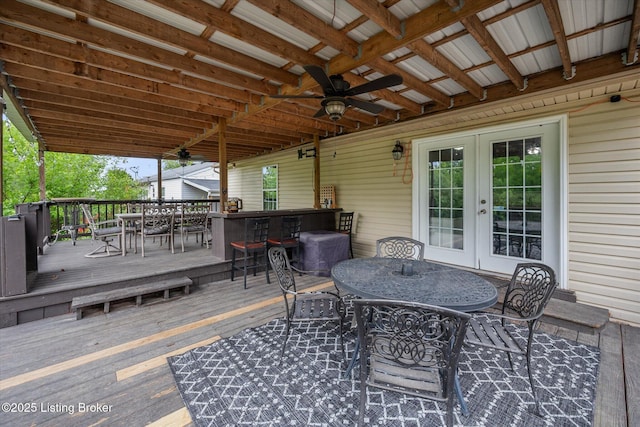 1300 Keane Ave, La Grange, KY 40031 - wooden terrace featuring outdoor dining space, french doors, and ceiling fan