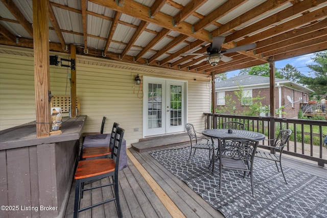 1300 Keane Ave, La Grange, KY 40031 - wooden terrace featuring french doors, outdoor dining area, and ceiling fan