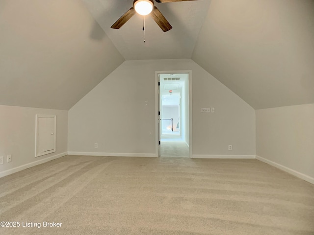 5101 Elm Tree Pl, Louisville, KY 40299 - bonus room with light colored carpet, vaulted ceiling, a ceiling fan, and baseboards