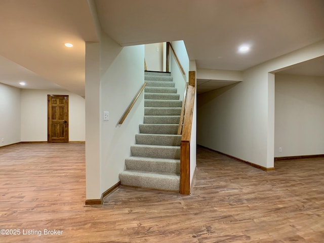 5101 Elm Tree Pl, Louisville, KY 40299 - stairs with wood finished floors, baseboards, and recessed lighting