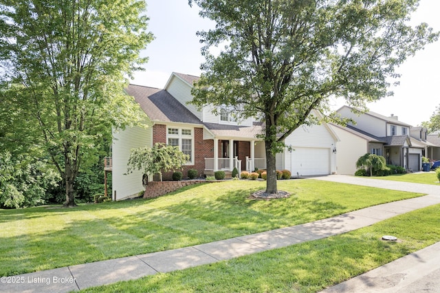 12308 Dominion Way, Louisville, KY 40299 - traditional-style house with driveway, a front yard, brick siding, and an attached garage