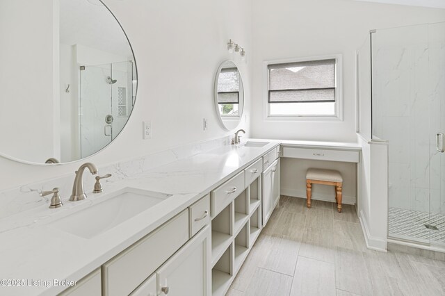 12308 Dominion Way, Louisville, KY 40299 - bathroom featuring double vanity and a marble finish shower