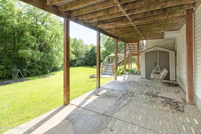 12308 Dominion Way, Louisville, KY 40299 - view of patio / terrace featuring stairway, a carport, and view of scattered trees