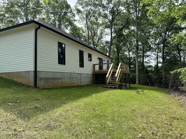 57 Malvern Ct, Brandenburg, KY 40108 - view of property exterior with stairway, a lawn, and a deck