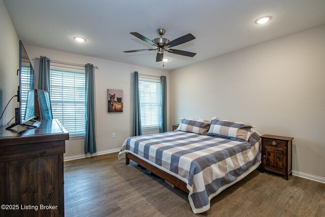 58 Sissy Ct, Elizabethtown, KY 42701 - bedroom with baseboards, wood finished floors, recessed lighting, and a ceiling fan