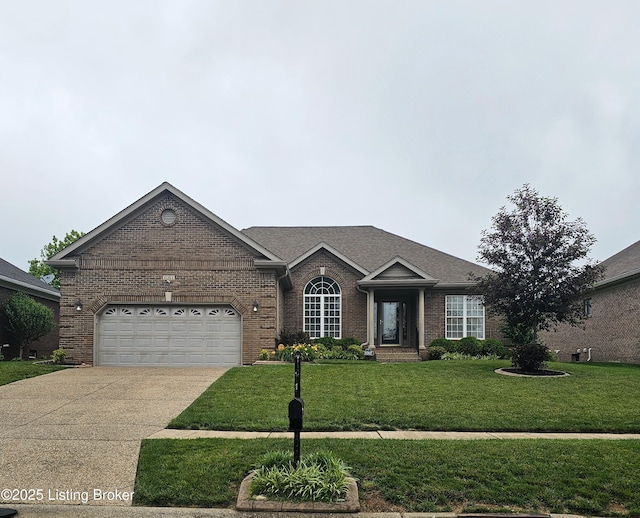 11307 Wind Haven Way, Louisville, KY 40291 - single story home with brick siding, driveway, a front yard, and a garage