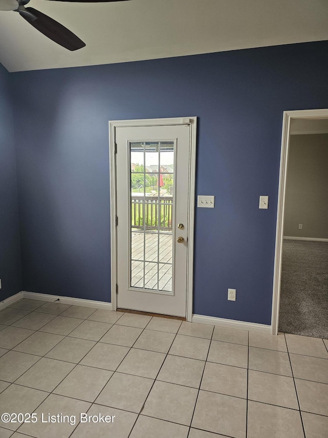 11307 Wind Haven Way, Louisville, KY 40291 - doorway featuring ceiling fan, light tile patterned flooring, and baseboards