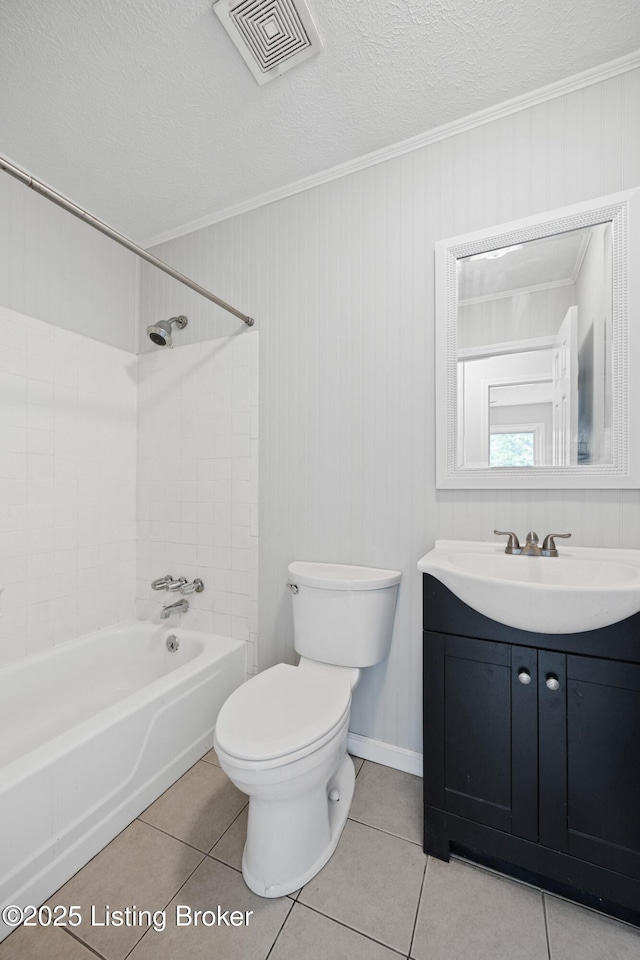 265 N Steedland Dr, Shepherdsville, KY 40229 - bathroom featuring crown molding, vanity, toilet, tub / shower combination, and tile patterned floors