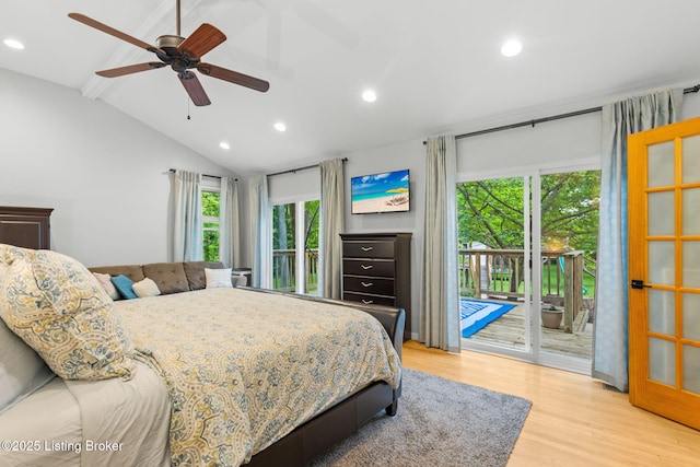 11805 Cedardale Rd, Anchorage, KY 40223 - bedroom featuring multiple windows, access to exterior, wood finished floors, recessed lighting, and a ceiling fan