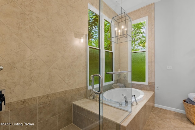 11805 Cedardale Rd, Anchorage, KY 40223 - full bath featuring a garden tub, baseboards, tiled shower, and tile patterned flooring