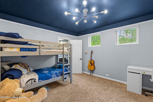 11805 Cedardale Rd, Anchorage, KY 40223 - carpeted bedroom with a chandelier and baseboards