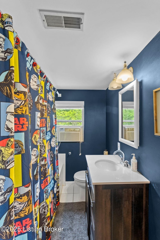 11805 Cedardale Rd, Anchorage, KY 40223 - bathroom with vanity, toilet, tile patterned floors, and cooling unit