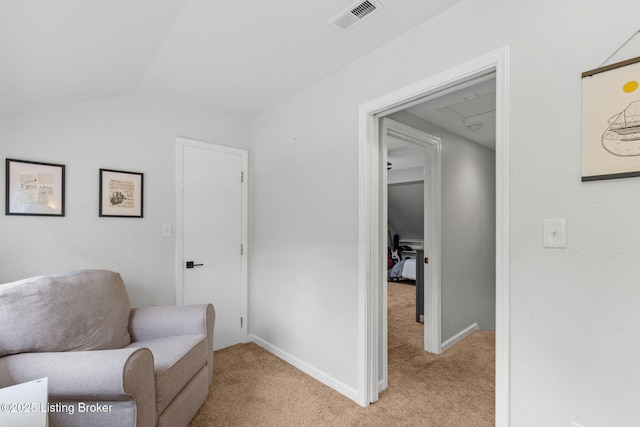 11805 Cedardale Rd, Anchorage, KY 40223 - sitting room featuring light colored carpet, vaulted ceiling, and baseboards