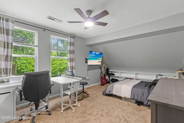 11805 Cedardale Rd, Anchorage, KY 40223 - carpeted bedroom with an office area, vaulted ceiling, ceiling fan, and baseboards