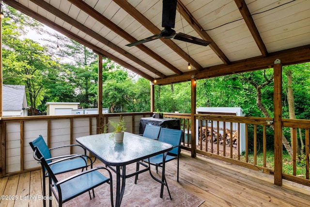 11805 Cedardale Rd, Anchorage, KY 40223 - deck with a ceiling fan and outdoor dining area