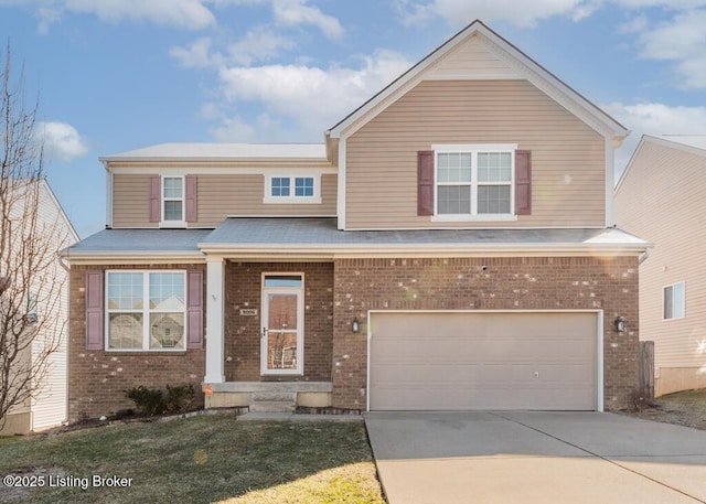 9006 Big Boulder Dr, Louisville, KY 40291 - view of front facade with brick siding, an attached garage, driveway, and a front yard