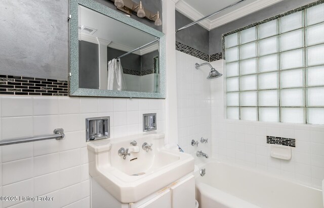 1031 Thruston Ave, Louisville, KY 40217 - bathroom featuring ornamental molding, shower / bath combo, and vanity