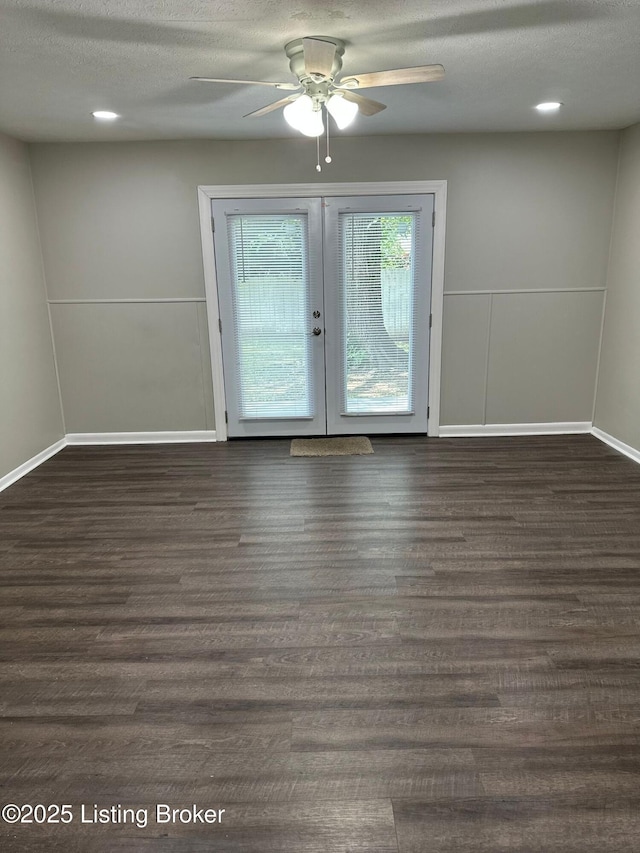 322 Mac Brae Rd, Louisville, KY 40214 - spare room with a ceiling fan, french doors, wood finished floors, a textured ceiling, and baseboards