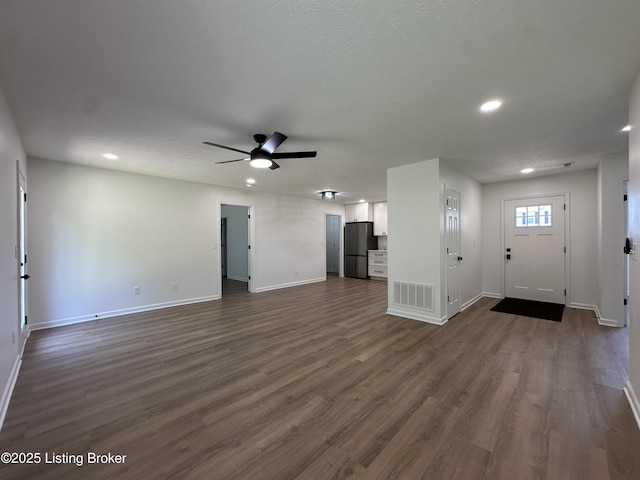 1129 Willow Oak Ln, La Grange, KY 40031 - unfurnished living room featuring ceiling fan, baseboards, dark wood finished floors, and recessed lighting