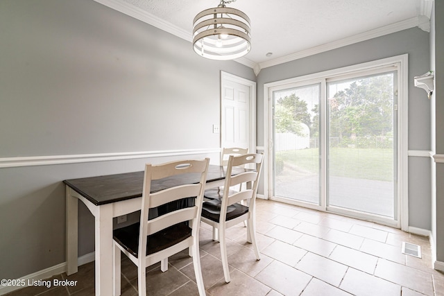 171 Williams Ct, Brooks, KY 40109 - dining area featuring ornamental molding, tile patterned flooring, a chandelier, and baseboards