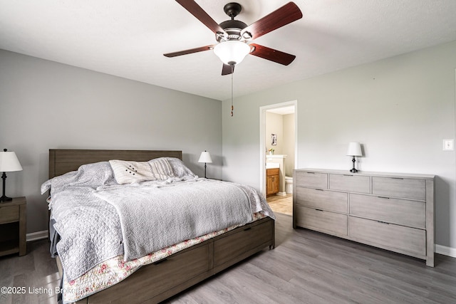 171 Williams Ct, Brooks, KY 40109 - bedroom with light wood-type flooring, connected bathroom, ceiling fan, and baseboards