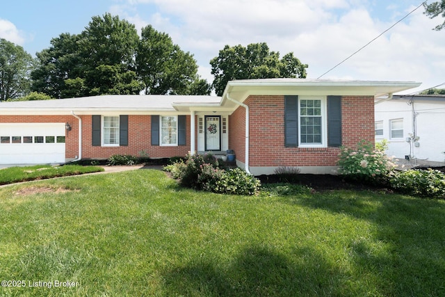 2401 Branning Rd, Thornhill, KY 40222 - ranch-style home featuring brick siding, a front yard, and a garage