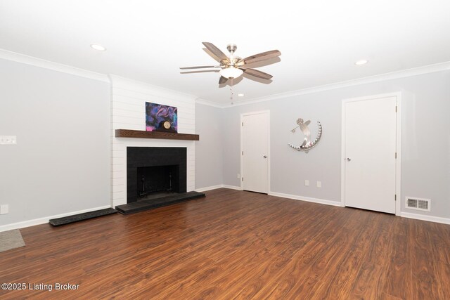 2401 Branning Rd, Thornhill, KY 40222 - unfurnished living room with ceiling fan, crown molding, recessed lighting, baseboards, and wood finished floors
