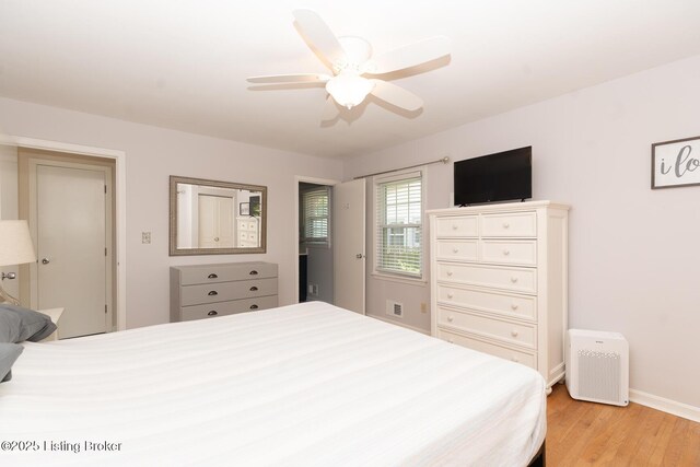 2401 Branning Rd, Thornhill, KY 40222 - bedroom with light wood-type flooring, baseboards, and a ceiling fan